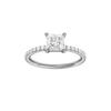 Princess-cut diamond engagement ring with a prong-set diamond band and solitaire setting.