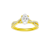 Oval-cut diamond engagement ring in 14k yellow gold with a prong-set diamond band and twist setting