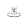 Elongated cushion-cut diamond engagement ring with a pavé-set diamond band and hidden-halo setting.