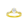 Oval-cut diamond engagement ring in 14k yellow gold with a prong-set diamond band and twist setting