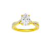 Oval-cut diamond engagement ring in 14k yellow gold with a prong-set diamond band and twist setting