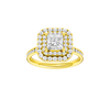 Princess-cut diamond engagement ring with a channel-set diamond band and double-halo setting.