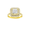 Princess-cut diamond engagement ring with a channel-set diamond band and double-halo setting.