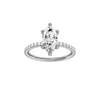 Marquise-cut diamond engagement ring with a prong-set diamond band and hidden-halo setting.