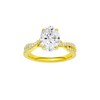 Oval-cut diamond engagement ring in 14k yellow gold with a prong-set diamond band and twist setting