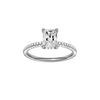 Radiant-cut diamond engagement ring with a pavé-set diamond band and hidden-halo setting.
