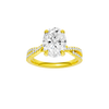 Oval-cut diamond engagement ring in 14k yellow gold with a prong-set diamond band and twist setting