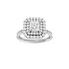 Princess-cut diamond engagement ring with a channel-set diamond band and double-halo setting.