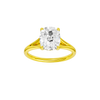 Elongated cushion-cut diamond engagement ring with a plain band and solitaire setting.