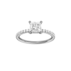 Princess-cut diamond engagement ring with a prong-set diamond band and solitaire setting.