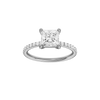 Princess-cut diamond engagement ring with a prong-set diamond band and solitaire setting.
