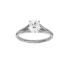Elongated cushion-cut diamond engagement ring with a plain band and solitaire setting.
