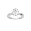 Oval-cut diamond engagement ring in 14k white gold with a prong-set diamond band and twist setting