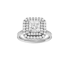 Princess-cut diamond engagement ring with a channel-set diamond band and double-halo setting.