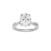 Oval-cut diamond engagement ring in 14k white gold with a prong-set diamond band and twist setting