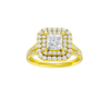 Princess-cut diamond engagement ring with a channel-set diamond band and double-halo setting.