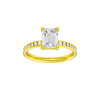 Emerald-cut diamond engagement ring with a channel-set diamond band and solitaire setting.