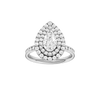 Pear-cut diamond engagement ring with a channel-set diamond band and double-halo setting.