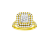 Princess-cut diamond engagement ring with a channel-set diamond band and double-halo setting.