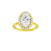 Oval-cut diamond engagement ring with a plain band and halo setting.