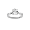 Oval-cut diamond engagement ring in 14k white gold with a prong-set diamond band and twist setting