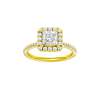Princess-cut diamond engagement ring with a pavé-set diamond band and halo setting.