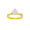 Pear-cut diamond engagement ring in 14k yellow gold with a prong-set diamond band and twist setting