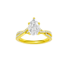 Pear-cut diamond engagement ring in 14k yellow gold with a prong-set diamond band and twist setting
