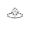 Oval-cut diamond engagement ring with a plain band and halo setting.