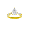Pear-cut diamond engagement ring in 14k yellow gold with a prong-set diamond band and twist setting