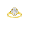 Oval-cut diamond engagement ring with a plain band and halo setting.