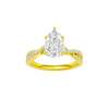 Pear-cut diamond engagement ring in 14k yellow gold with a prong-set diamond band and twist setting