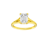 Emerald-cut diamond engagement ring with a plain band and hidden-halo setting.