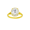 Elongated cushion-cut diamond engagement ring with a plain band and halo setting.