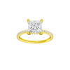 Princess-cut diamond engagement ring with a prong-set diamond band and hidden-halo setting.