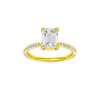 Emerald-cut diamond engagement ring with a pavé-set diamond band and hidden-halo setting.