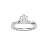Pear-cut diamond engagement ring in 14k white gold with a prong-set diamond band and twist setting