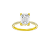 Emerald-cut diamond engagement ring with a pavé-set diamond band and hidden-halo setting.