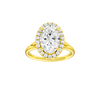 Oval-cut diamond engagement ring with a plain band and halo setting.
