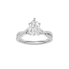 Pear-cut diamond engagement ring in 14k white gold with a prong-set diamond band and twist setting