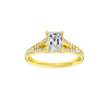 Radiant-cut diamond engagement ring with a channel-set diamond band and solitaire setting.