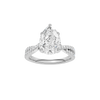 Pear-cut diamond engagement ring in 14k white gold with a prong-set diamond band and twist setting