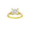 Emerald-cut diamond engagement ring with a prong-set diamond band and solitaire setting.