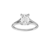 Emerald-cut diamond engagement ring with a plain band and hidden-halo setting.