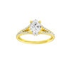 Oval-cut diamond engagement ring with a prong-set diamond band and hidden-halo setting.