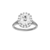 Elongated cushion-cut diamond engagement ring with a plain band and halo setting.