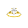 Oval-cut diamond engagement ring with a prong-set diamond band and hidden-halo setting.