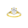 Oval-cut diamond engagement ring with a prong-set diamond band and hidden-halo setting.
