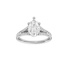 Pear-cut diamond engagement ring with a channel-set diamond band and solitaire setting.