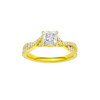 Princess-cut diamond engagement ring in 14k yellow gold with a prong-set diamond band and twist setting